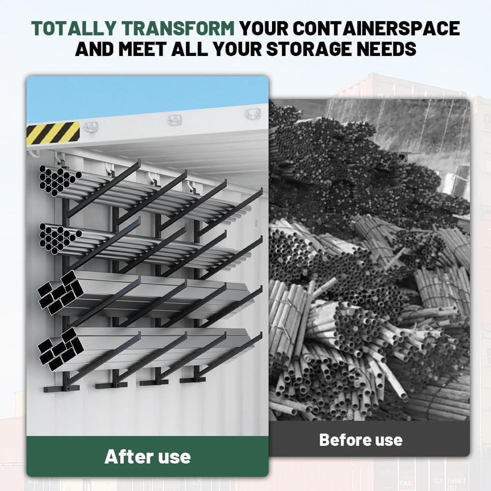 4 Pack Shipping Container Pipe Rack 4 Tier 64"H Steel No-Drill Shelving Brackets
