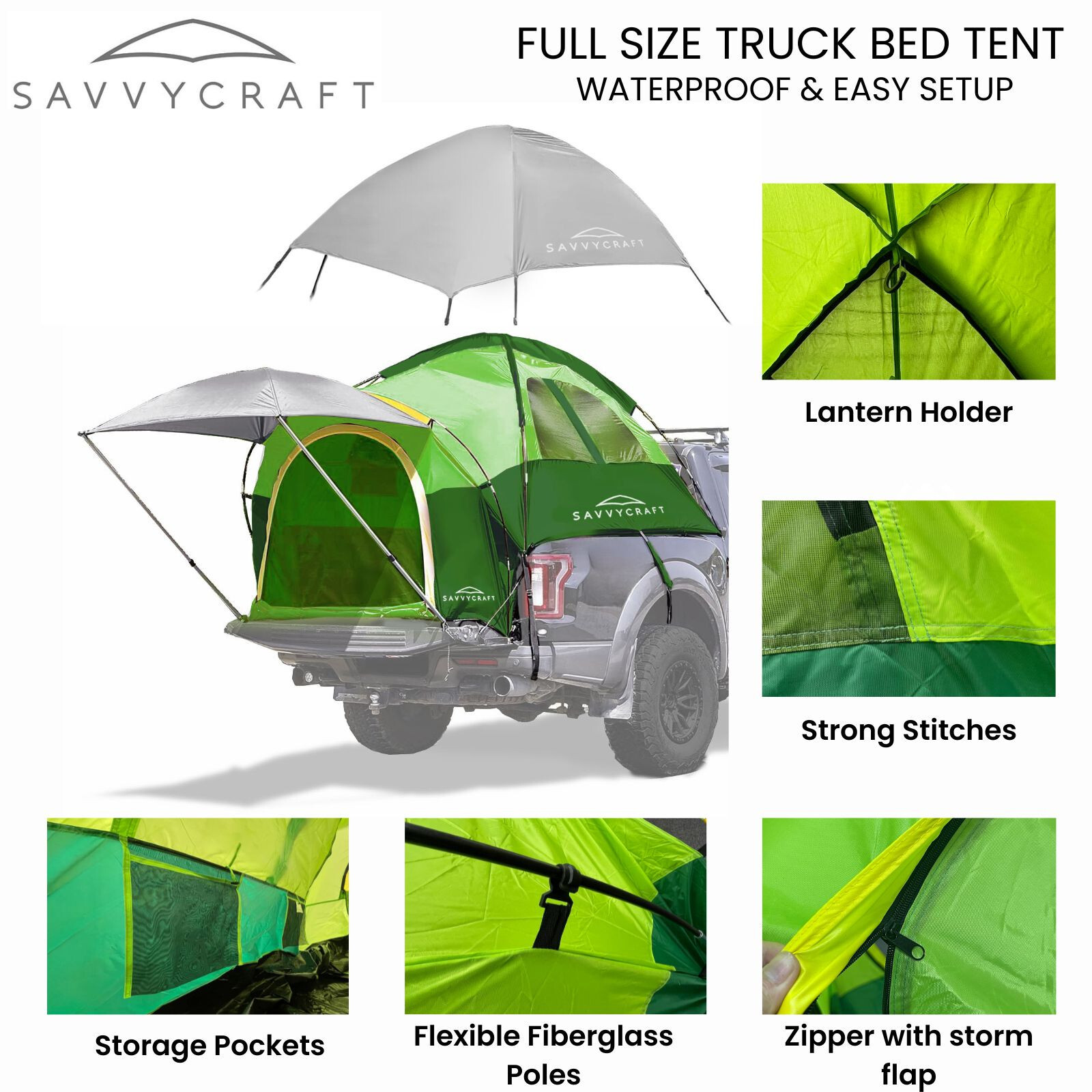 Waterproof Pickup Truck tent Full Size Truck 5.5'-5.8', 6.4'-6.7', 8'-8.2' Bed