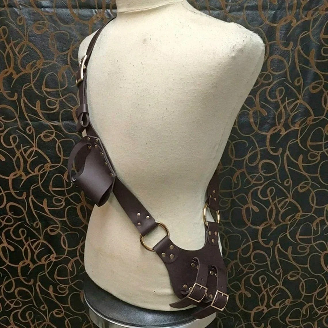 Pirate Leather Strap Costume Baldric Gun Sword Holster Flintlock Pistol Medieval