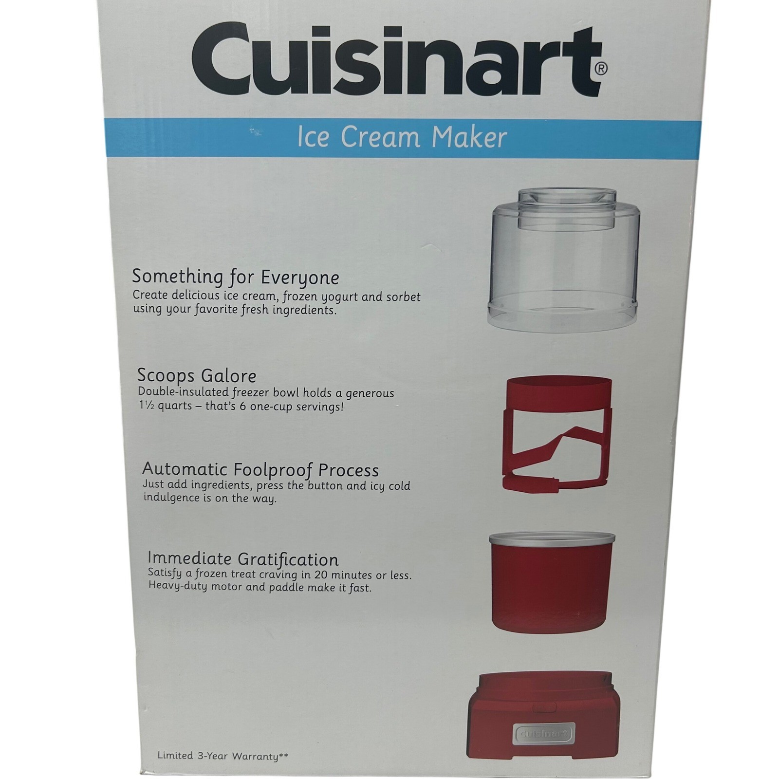 Cuisinart Automatic Ice Cream Maker 1.5 Quart Red Frozen Yogurt Sorbet ICE-21RP1
