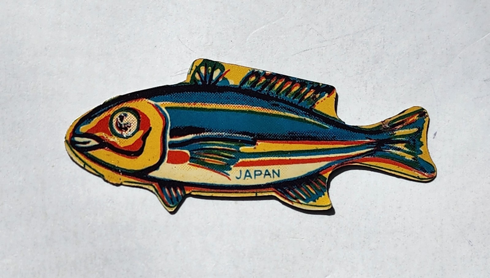 Vintage Premium Cracker Jack Prize Tin Litho Fish Marked Japan Toy