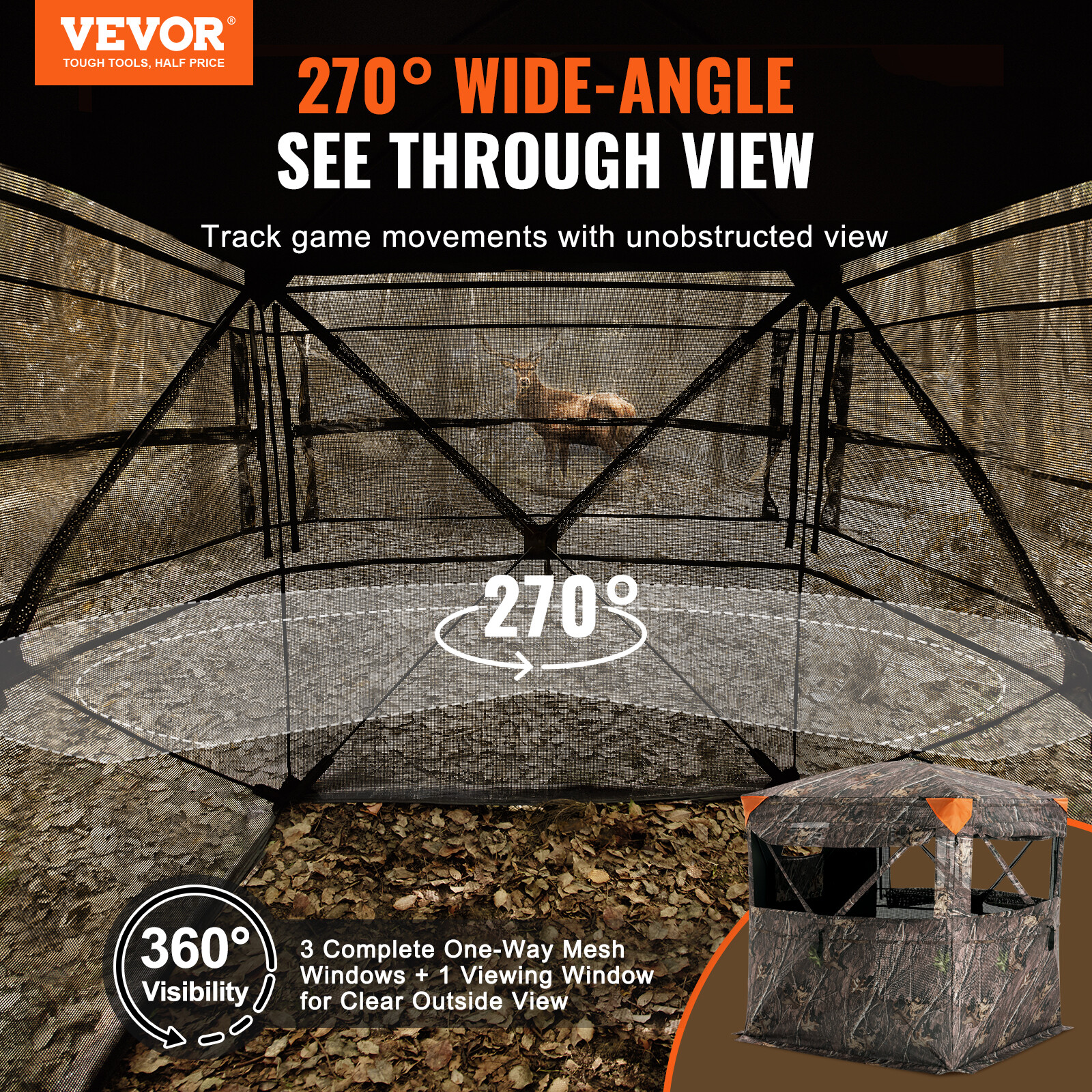 VEVOR 270° See Through Ground Hunting Blind, 2-3 Person