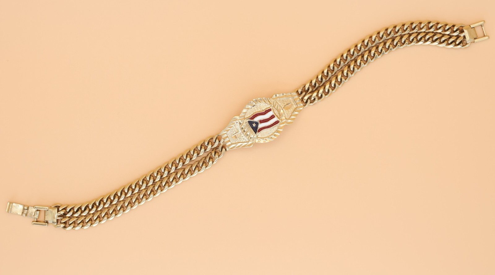 Gold Puerto Rico Flag Bracelet, 14k Gold plated, No Fade, Waterproof