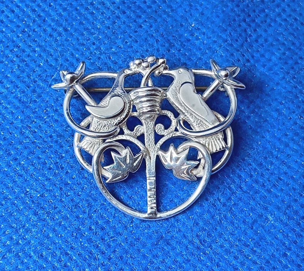 Ola Gorie Scottish Sterling Silver Tree Of Life With Two Love Birds Brooch OMG
