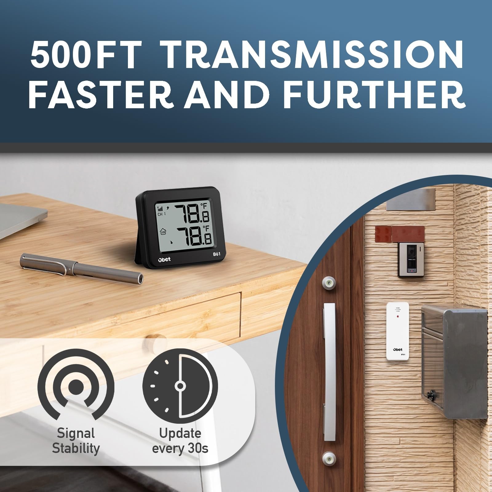 Wireless Indoor Outdoor Digital Thermometer 500ft Remote Temperature Monitor