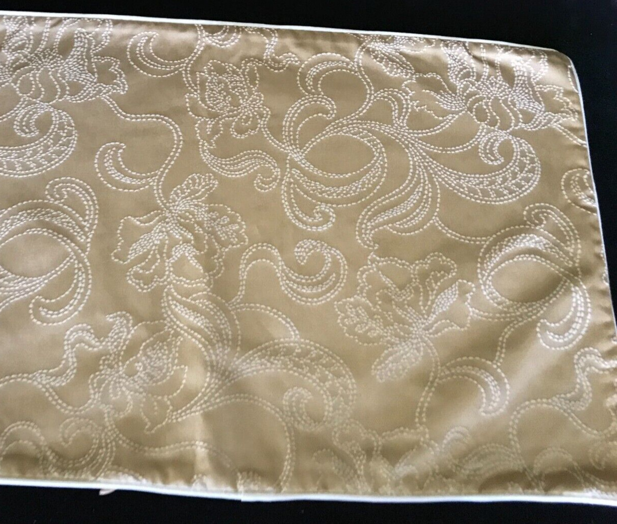 NWT Yves Delorme Accent Throw Cushion Pillow Cover Tan Floral Swirls Embroidery