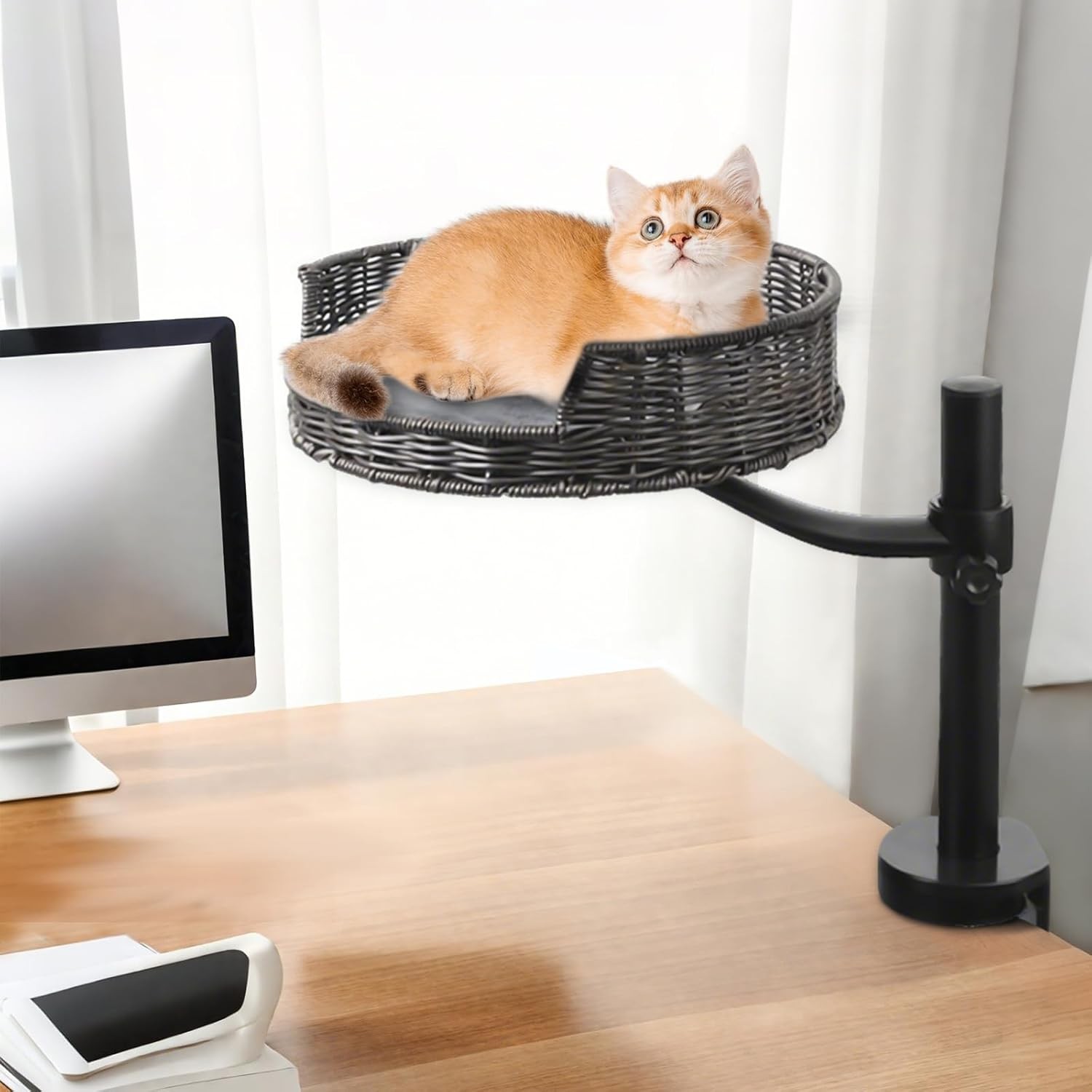 Indoor Elevated Cat Desk Bed Rotation Mounted Perch Adjustable for Office Home