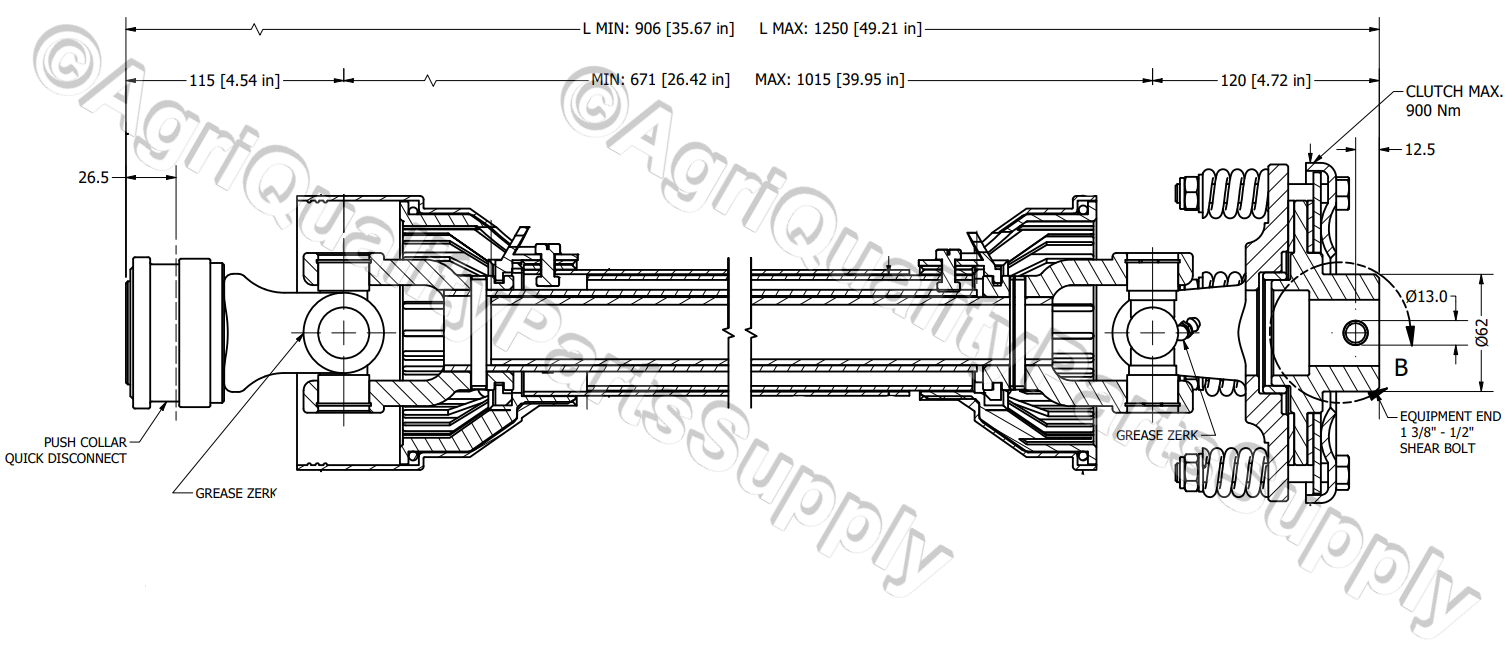 Woods Rotary cutter PTO Shaft with 2-disc slip clutch part number # 1038322