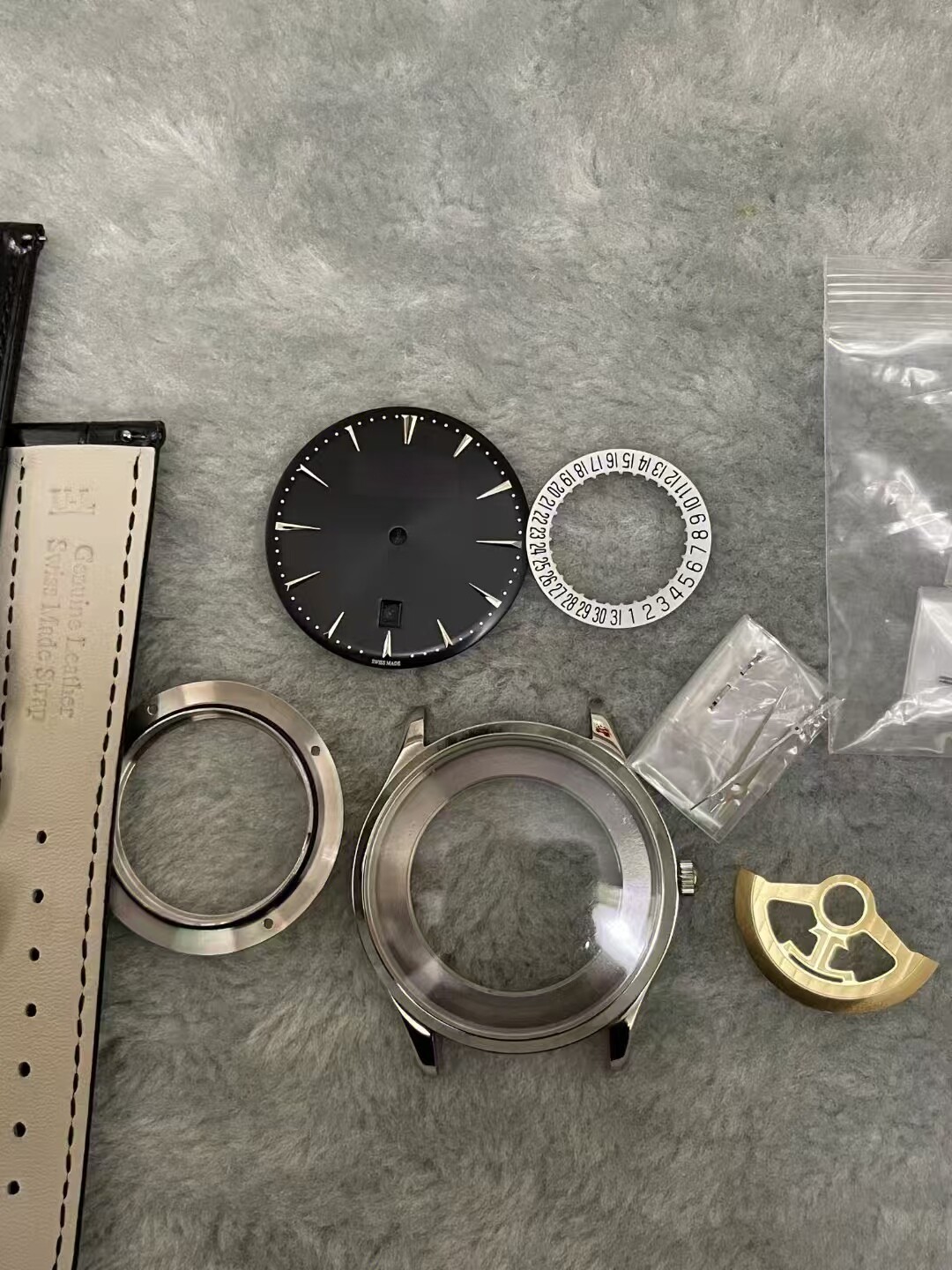 DIY SET for JaegerL 2824 watch case + dial + hands + Strap sapphire 40mm