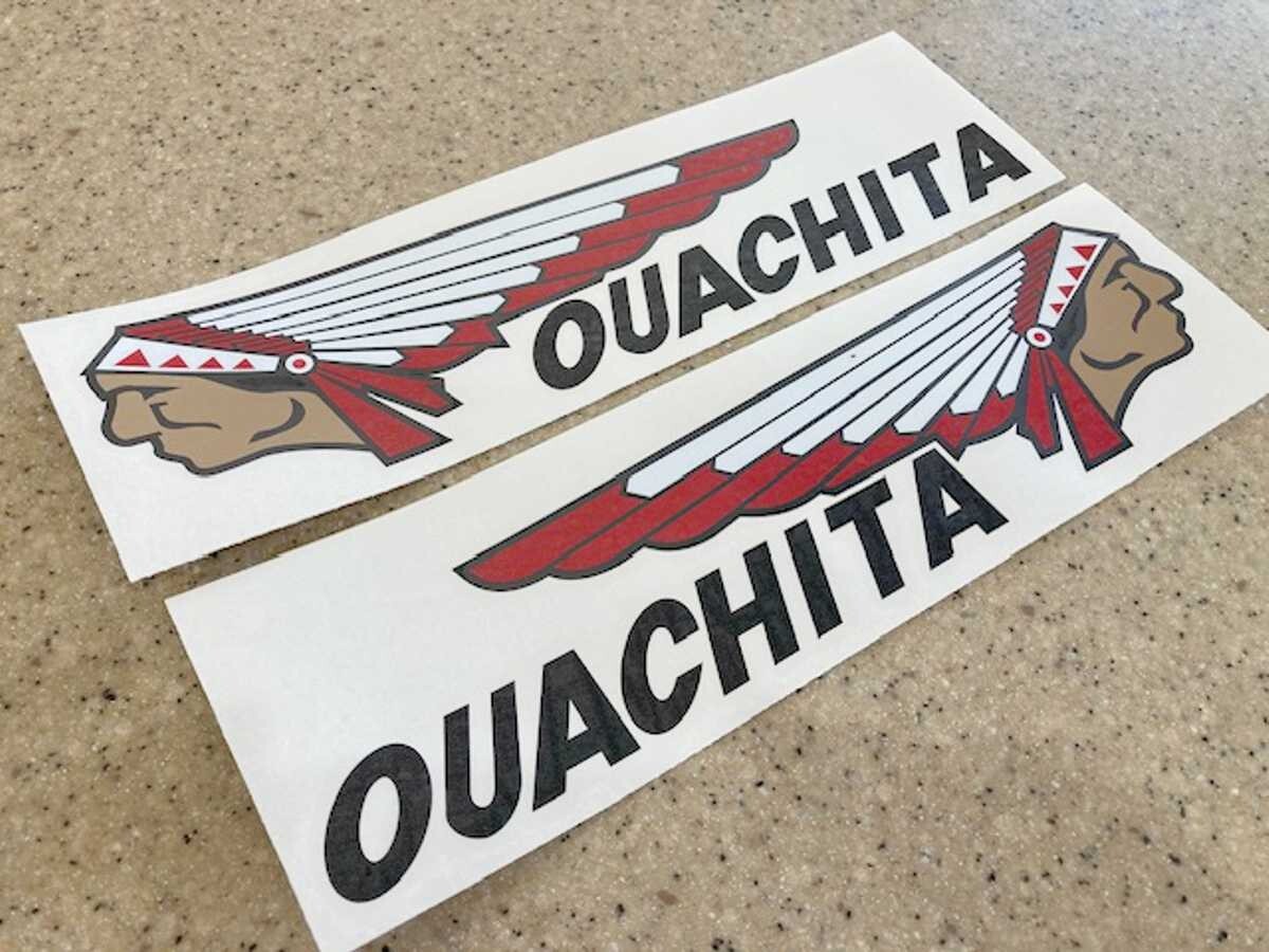 Ouachita Vintage Boat Canoe Decal Die-Cut 2-PAK FREE SHIP + Free Fish Decal!