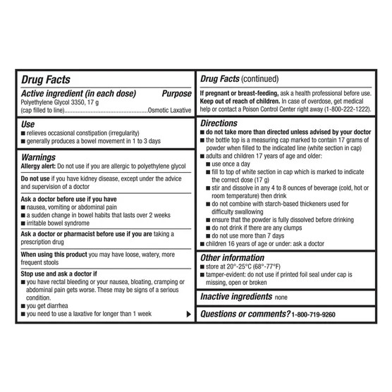 Laxative Polyethylene Glycol - Kirkland Signature LaxaClear 100 Doses VS MiraLAX