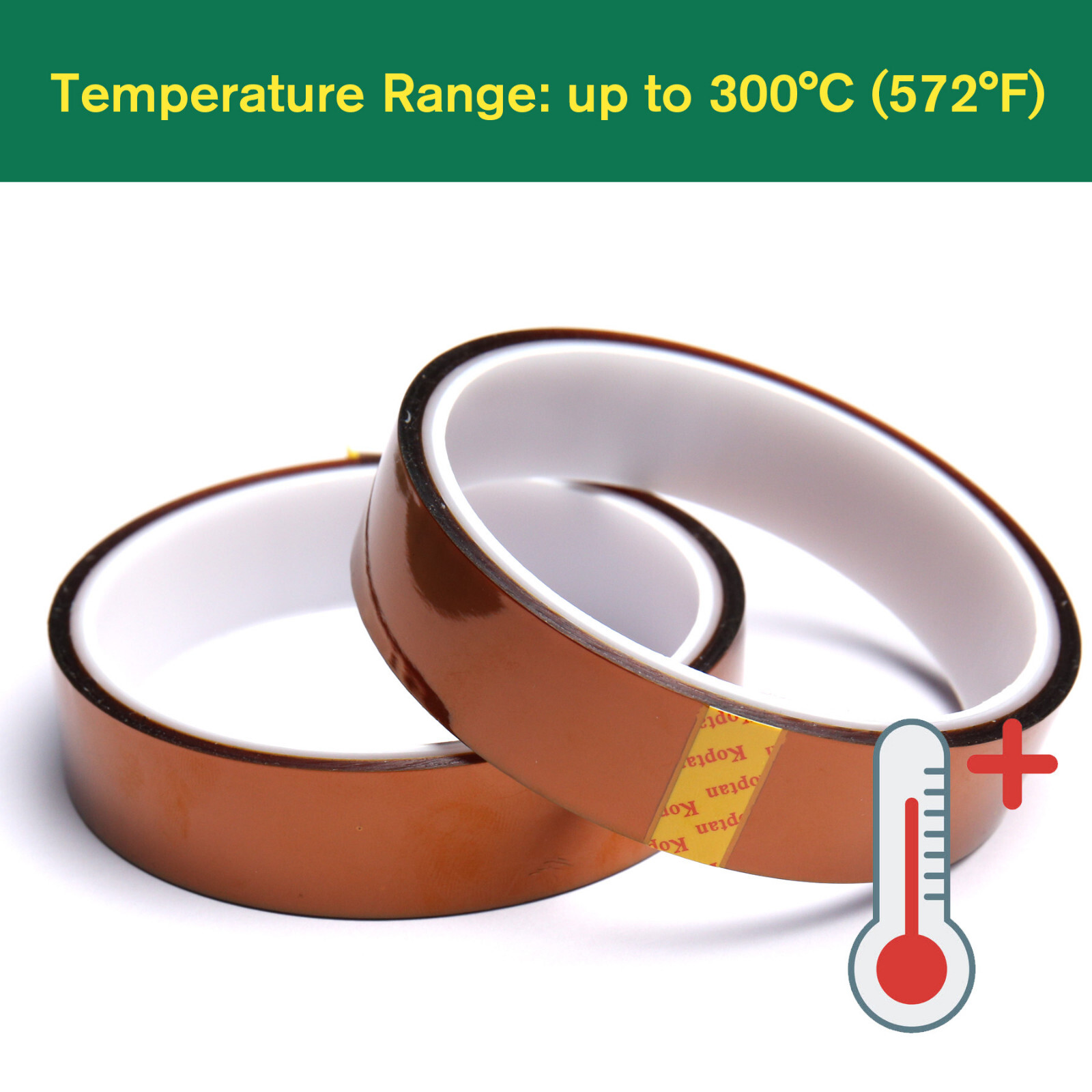 2 Rolls Heat Resistant High Temperature Tape Kapton 20mm x 52ft Transfer Thermal