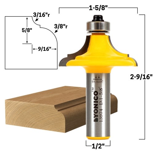 5/8" Classical Ogee Edge Forming Router Bit - 1/2" Shank - Yonico 13974