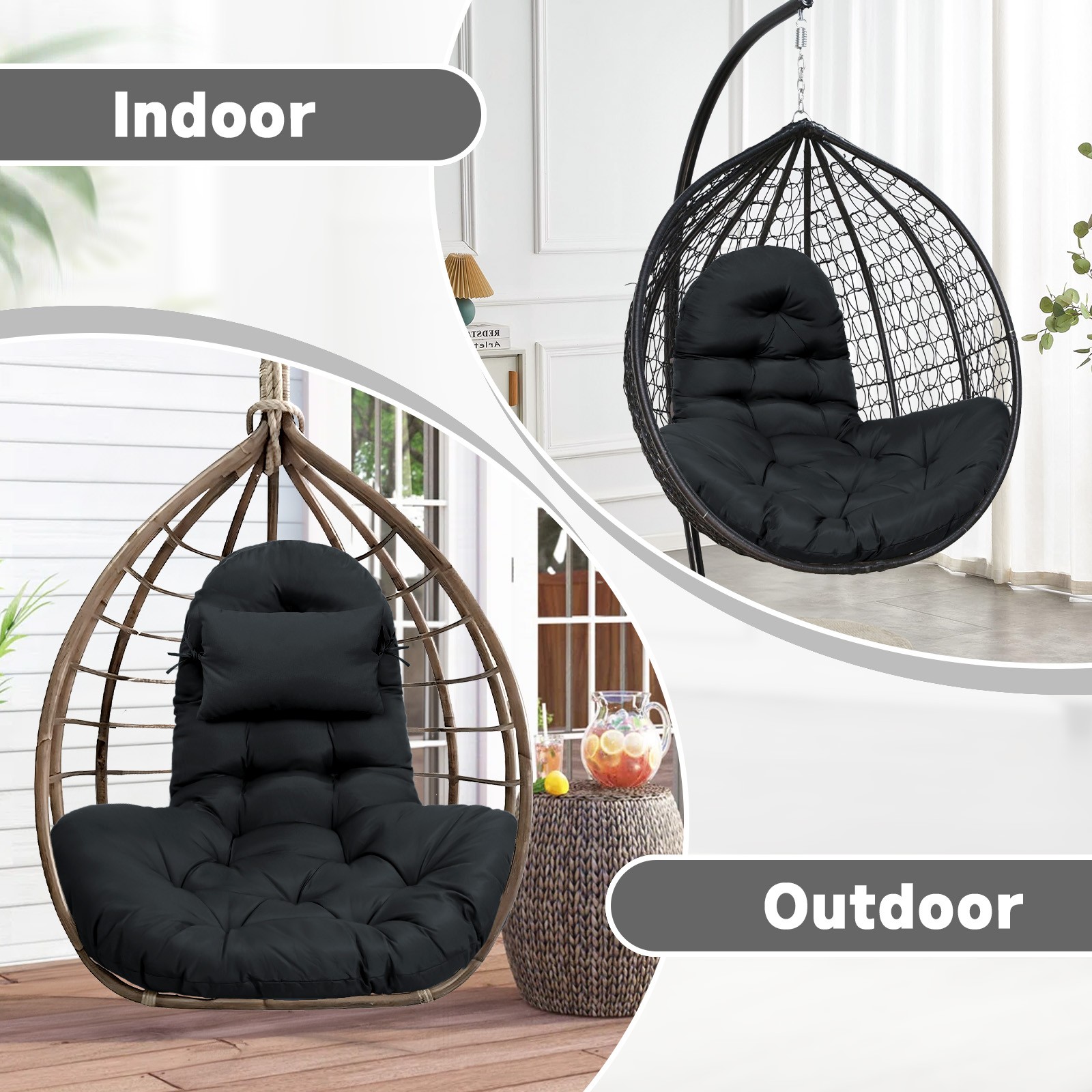 Thicken Egg Chair Cushion w/ Pillow Waterproof Hammock Swing Pad Outdoor&Indoor