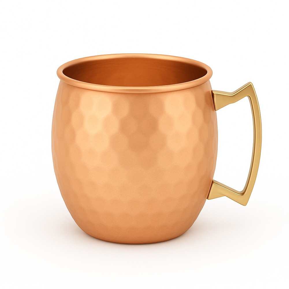 100% Handmade 16oz Solid Copper Mule Mug – Barrel Shaped Mug with Brass Handle