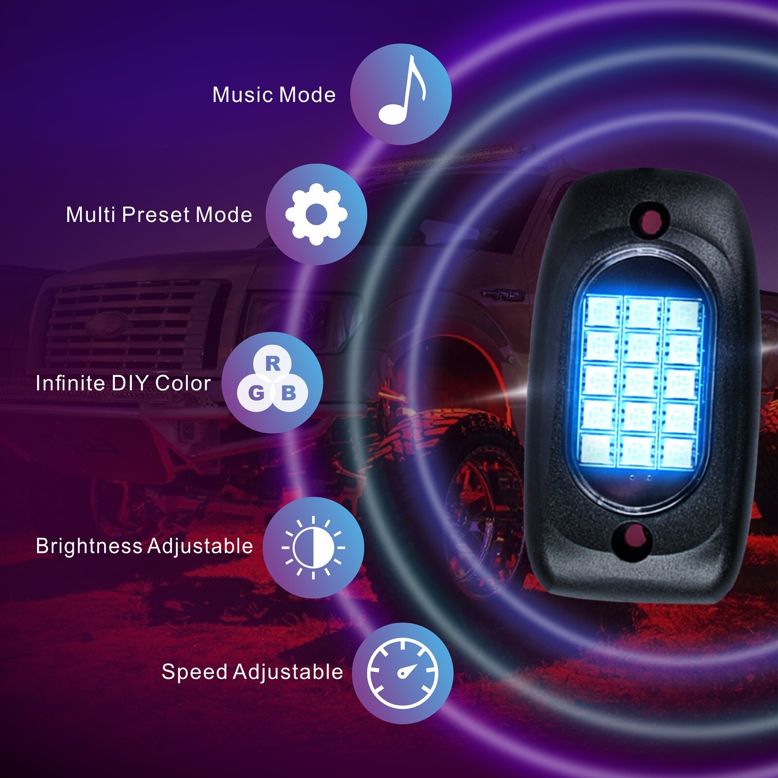 12 Pod RGB LED Rock Light Underbody Trail Rig Glow Lamp Offroad SUV Pickup Truck