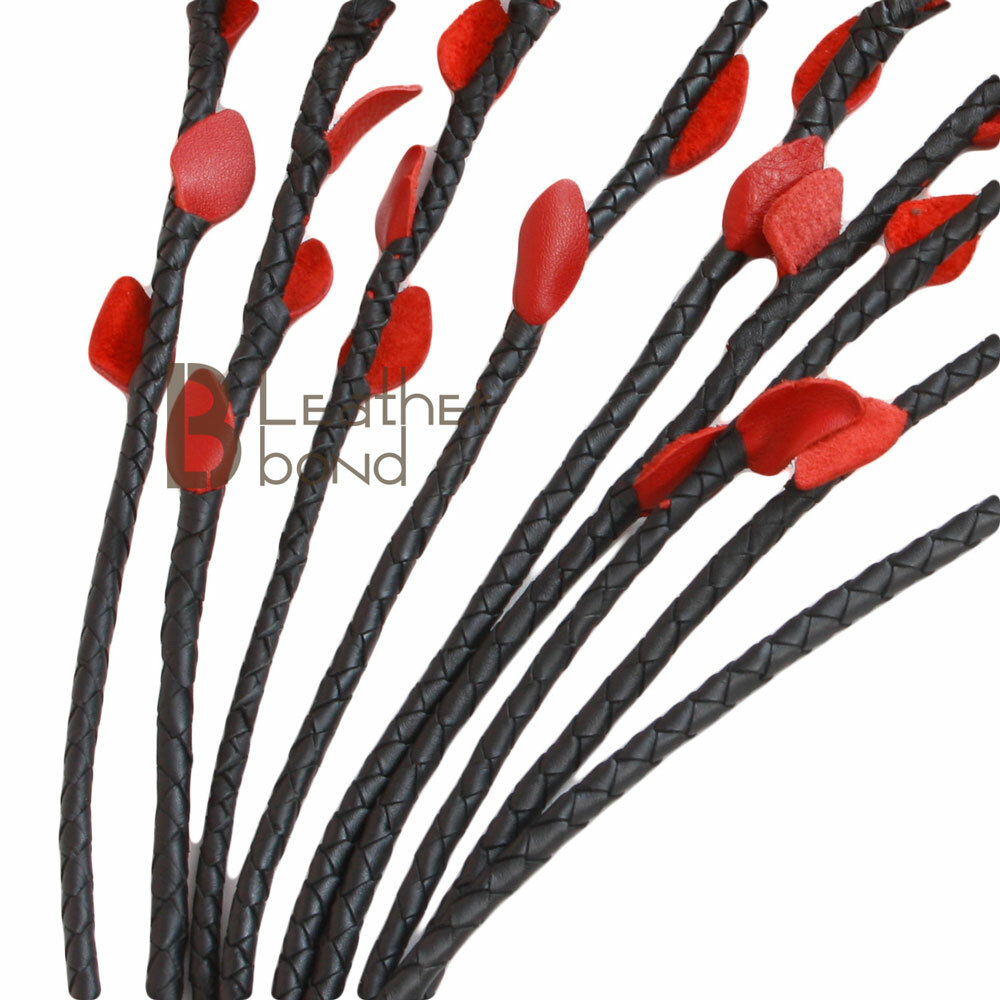 Real Genuine Cow Hide Leather Flogger 9 Braided Falls & Red Roses Heavy Duty
