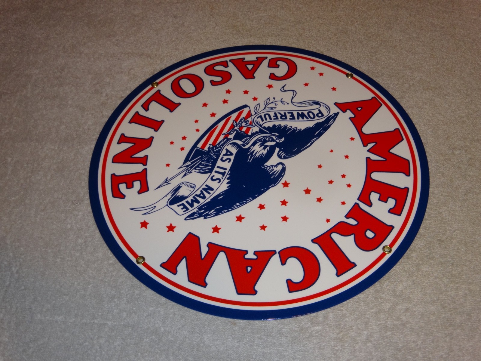 VINTAGE AMERICAN GASOLINE POWERFUL EAGLE 11 3/4" PORCELAIN METAL GAS & OIL SIGN