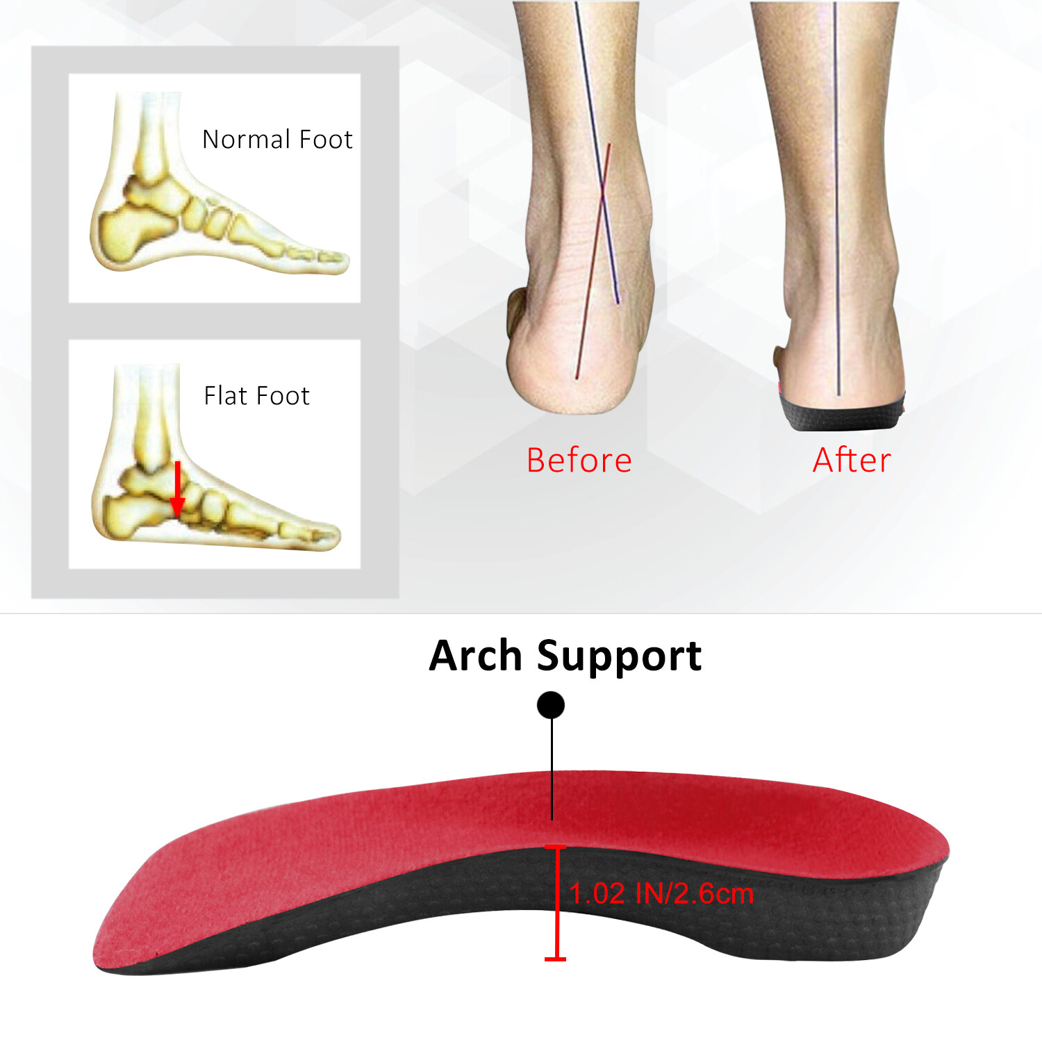 1/2/3Pair Orthotic Shoe Insoles Inserts Plantar Fasciitis Flat Feet Arch Support