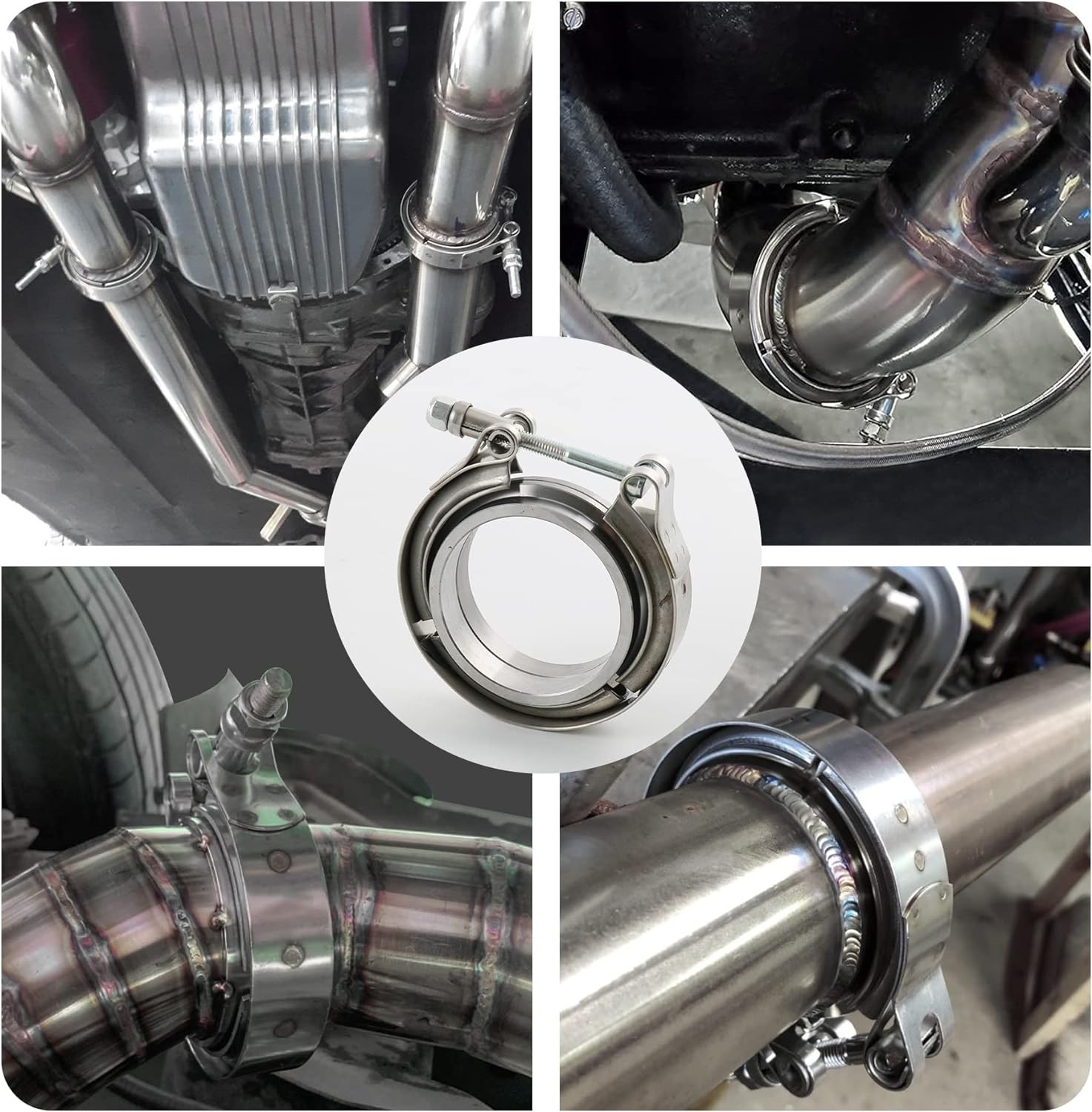 2.5" Inch V-Band Flange&Clamp Kit Male/Female With Ridge Exhaust Stainless 4 Pcs