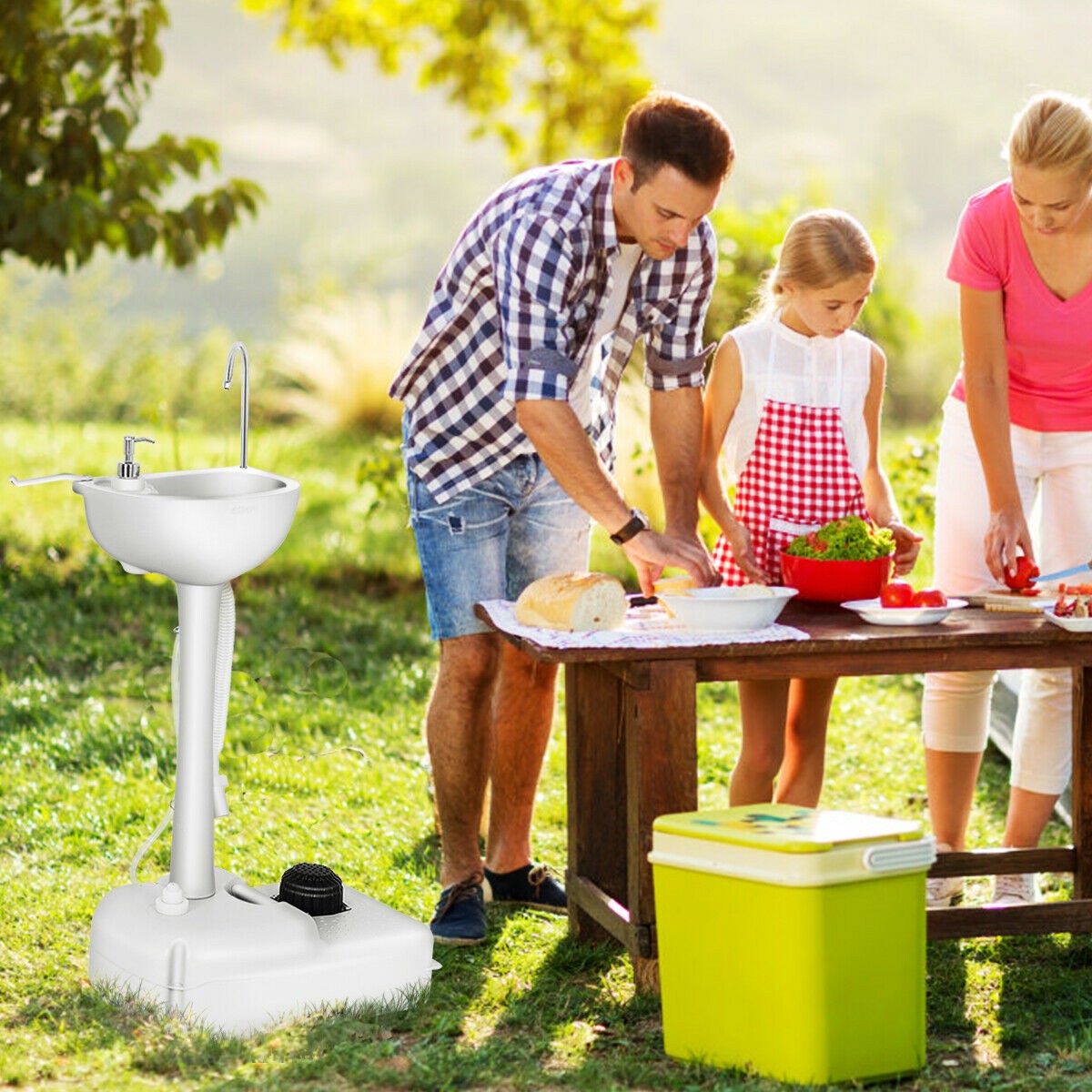 Portable Wash Station with Wheels Garden Camping Washing Station Hand Wash Basin