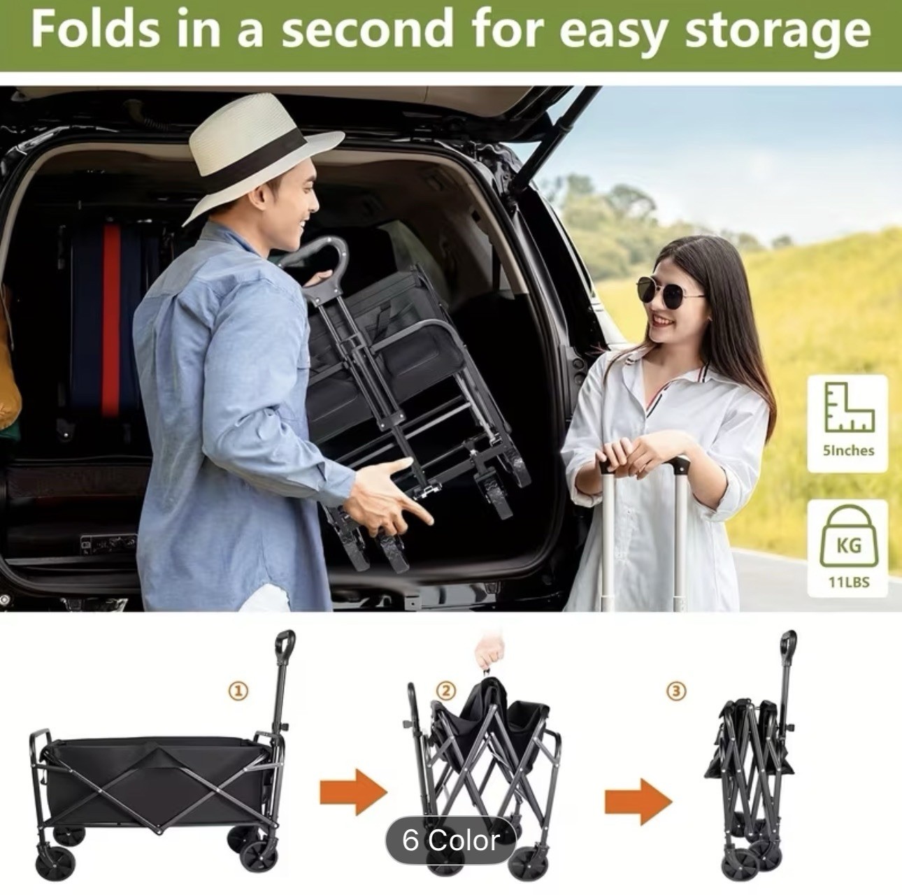 Foldable Heavy Duty Utility Wagon Cart, 4 Wheels, 680 lb, Black/Blue