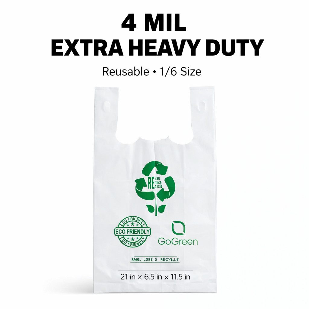 Extra Heavy Duty 1/6 21 x 6.5 x 11.5 4.0 mil White T-Shirt Plastic Grocery  Bags
