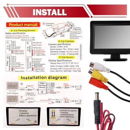 LCD Backup Camera Monitor Only,4.3" Backup Camera Screen with 160° Adjustment