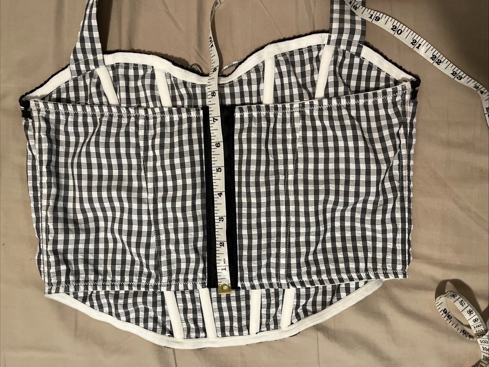 Out From Under Betty Gingham Corset Top Large Boned Black/White Western Romantic