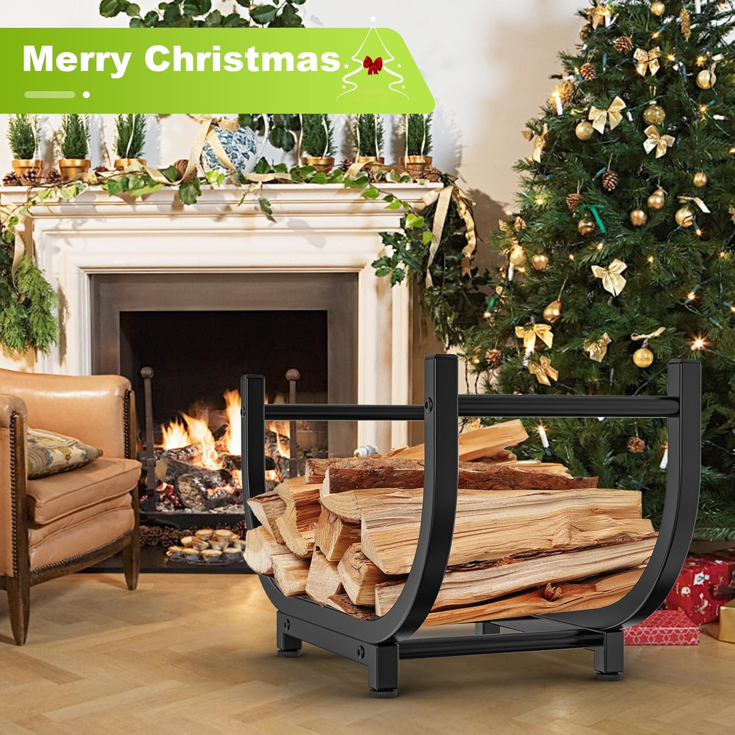 Firewood Rack 30in Outdoor Indoor Storage Rustproof Stable Log Holder Fireplace