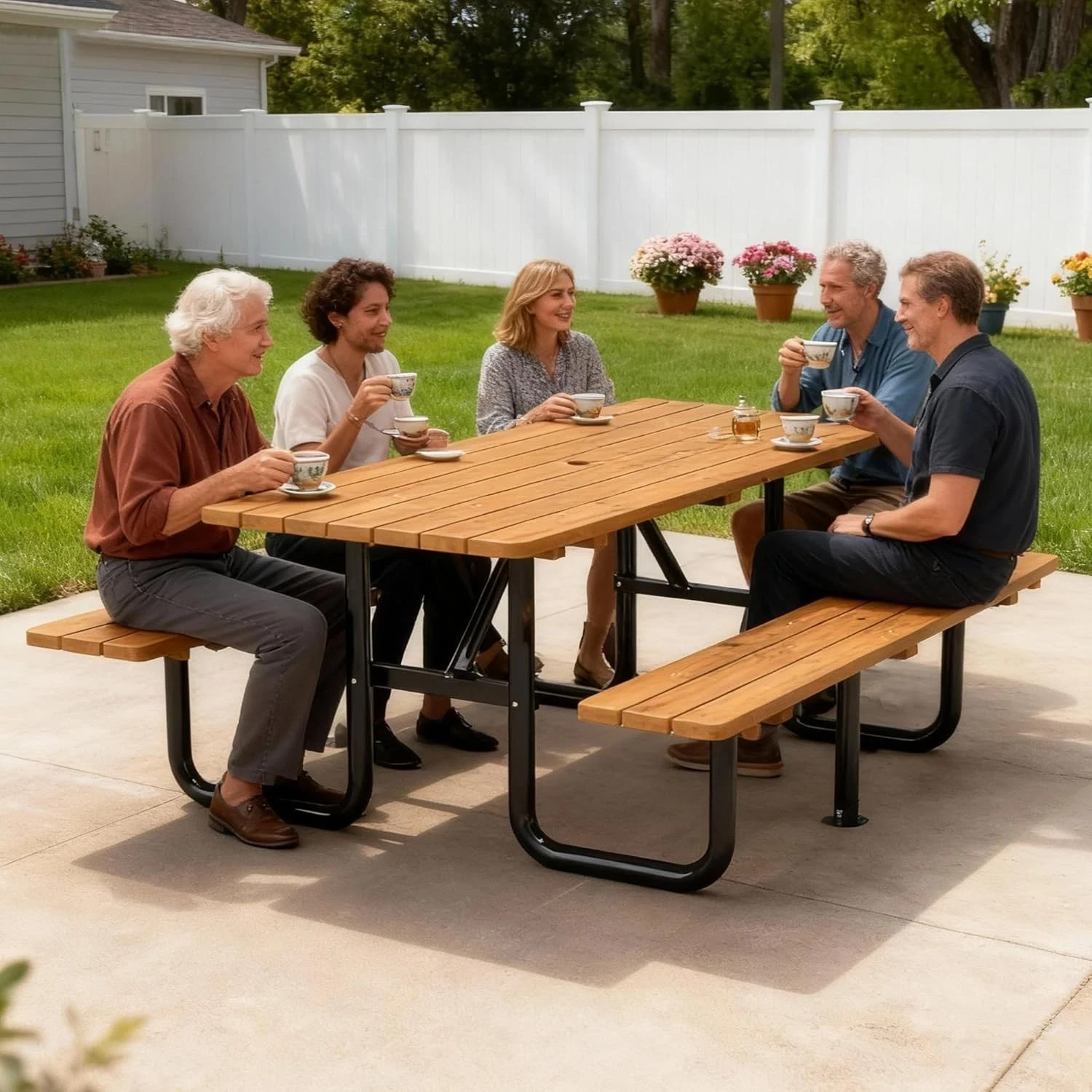 Picnic Table With Bench Outdoor Wooden Table and Chair Set for 6 People