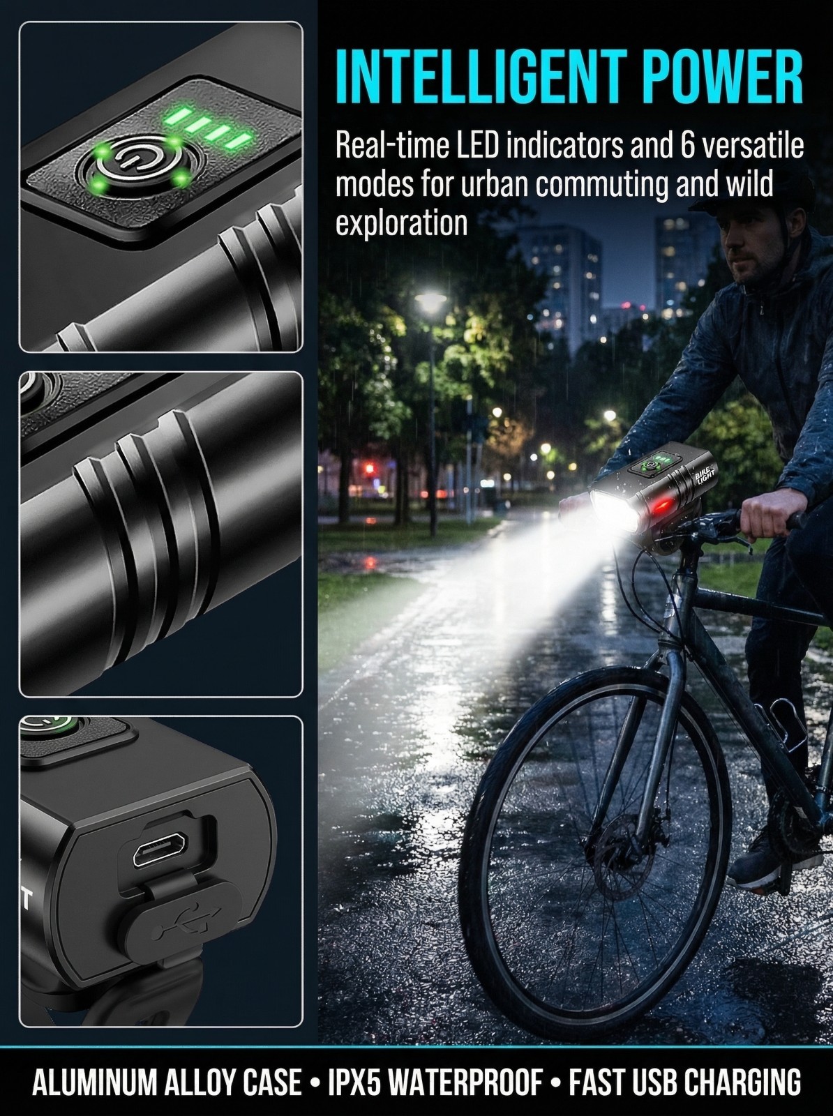 10000mAh LED Bicycle Bike Light Front Rear Rechargeable Headlight Mountain Set