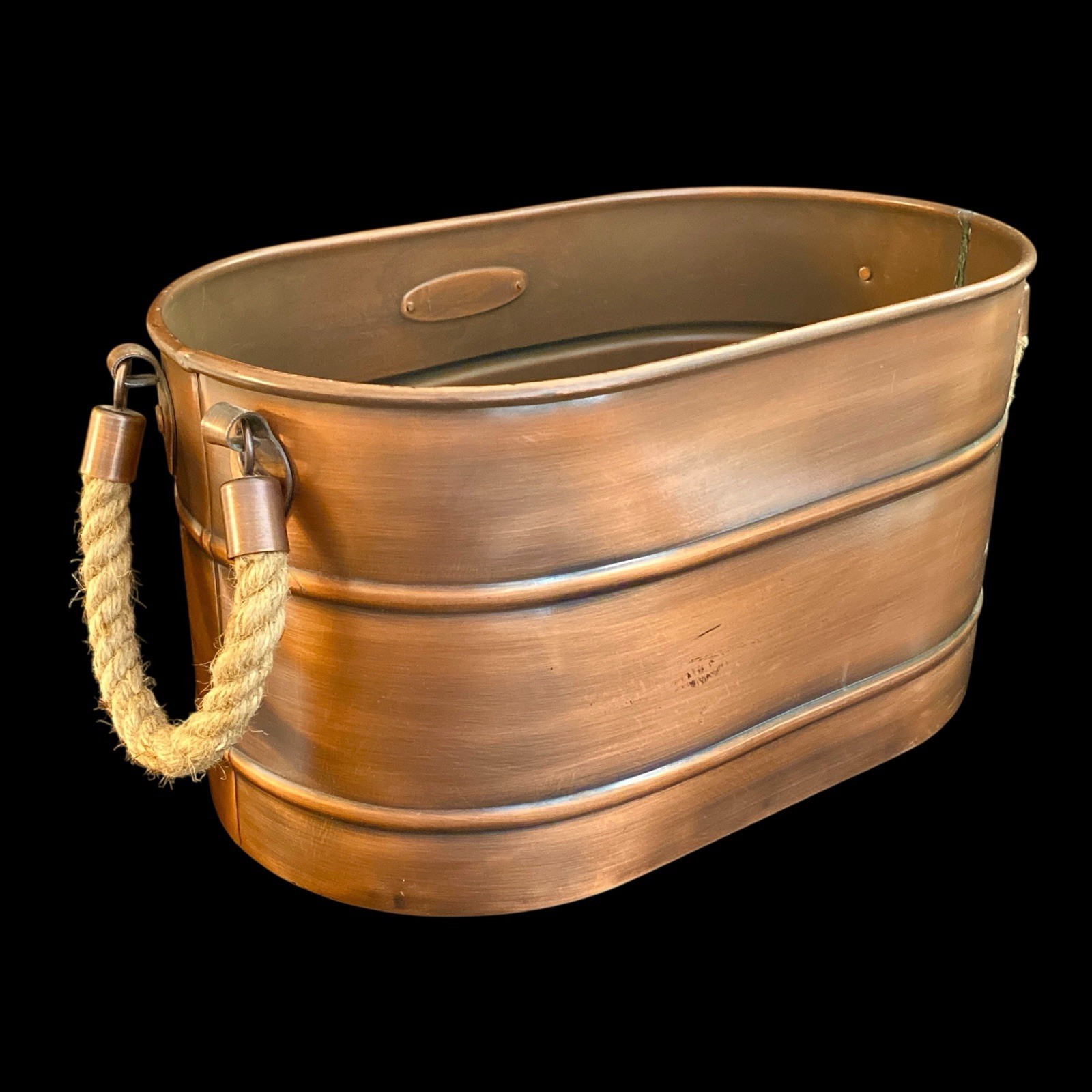 Smith & Hawken Large 16" Copper Finish Metal Log Holder Planter Tub Rope Handles