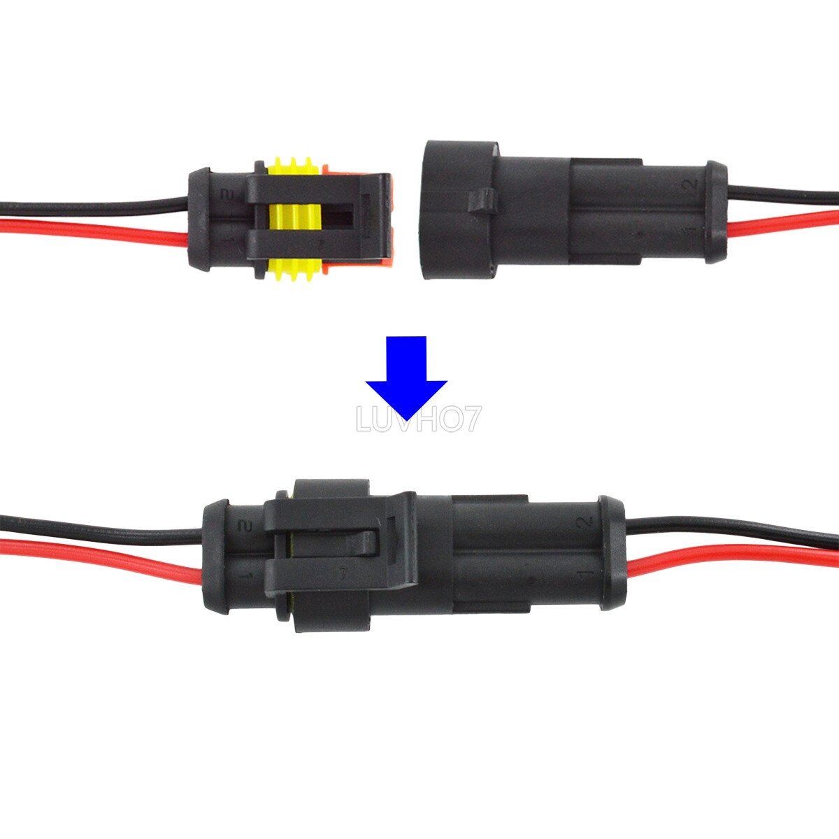 20PCS 2Pin Way Car Waterproof Male Female Electrical Connector Plug Wire Kit Set