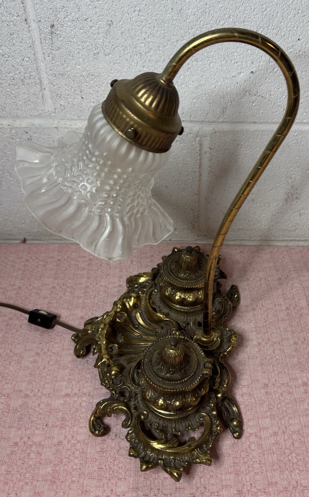 Antique Vintage Desk Light Lamp Double Ink Well Brass Victorian Art Nouveau