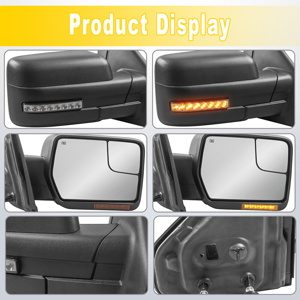 Pair Power Heated Tow Mirrors Dynamic Streamer Signal For 04-14 Ford F150 F-150