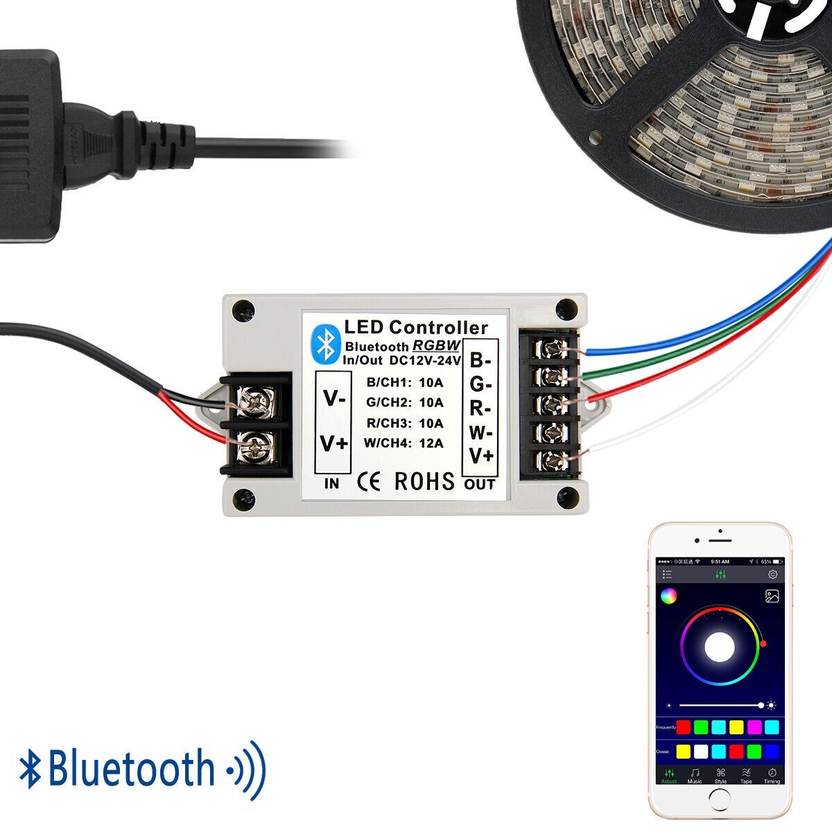 RGB/RGBW Bluetooth Controller APP Control for 5050 3528 RGB LED Strip Lights