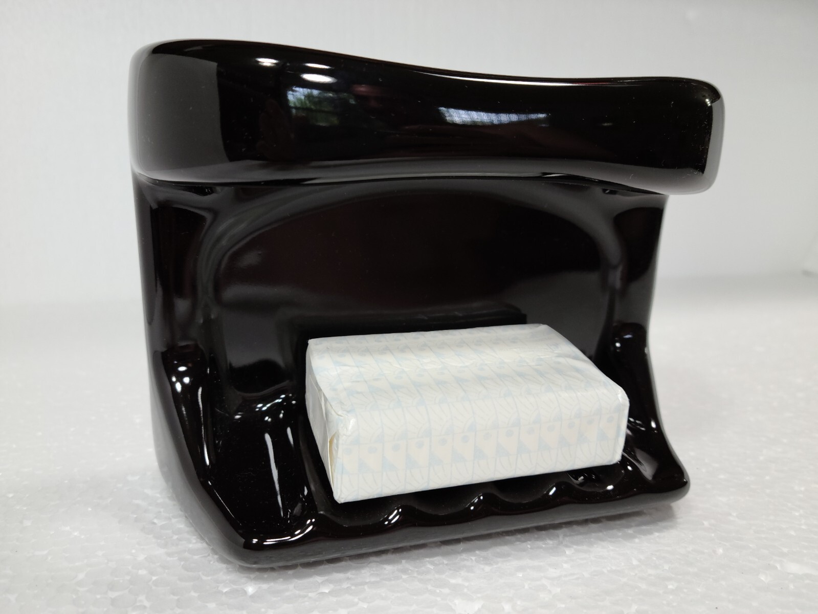Vintage Black Ceramic Soap Dish Tray Washcloth Holder Shower Cloth Bar