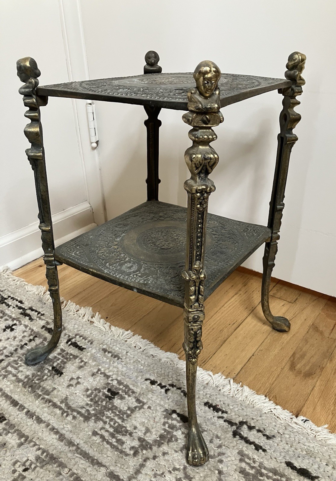 Antique Victorian Cast Iron Plant Stand 2-Tier Side Table