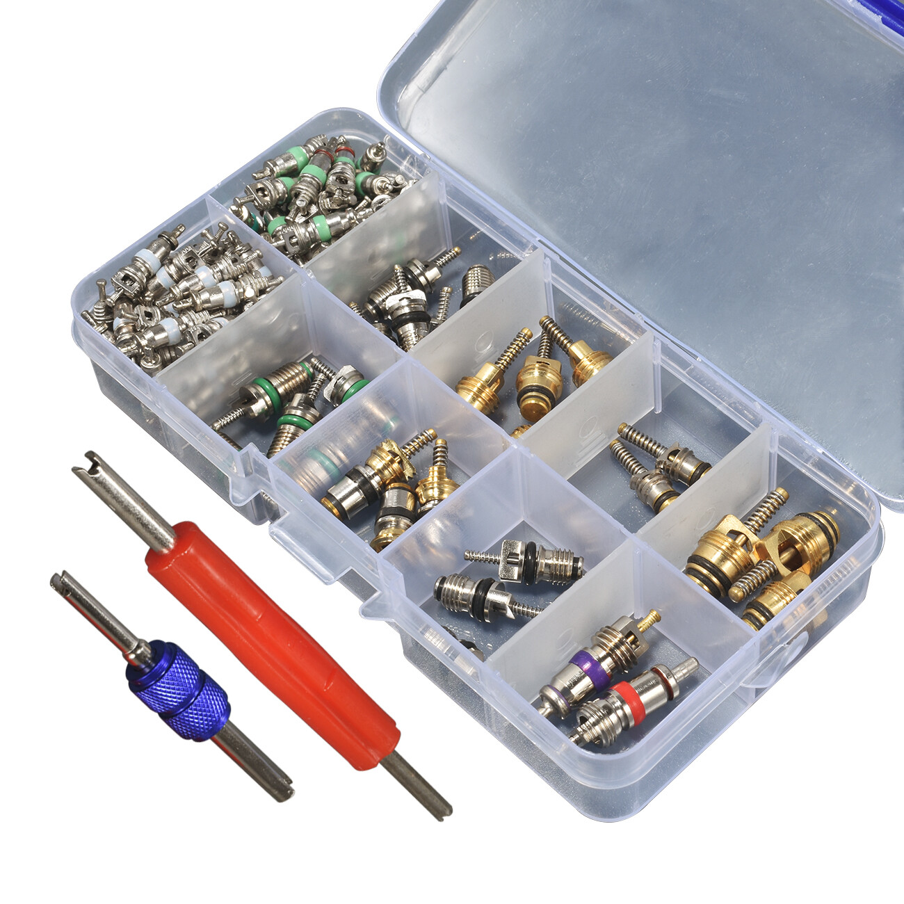 102 pcs Assortment A/C Schrader Valve Core&Tool 4 HVAC R134a/R12 Kit 11 Kinds