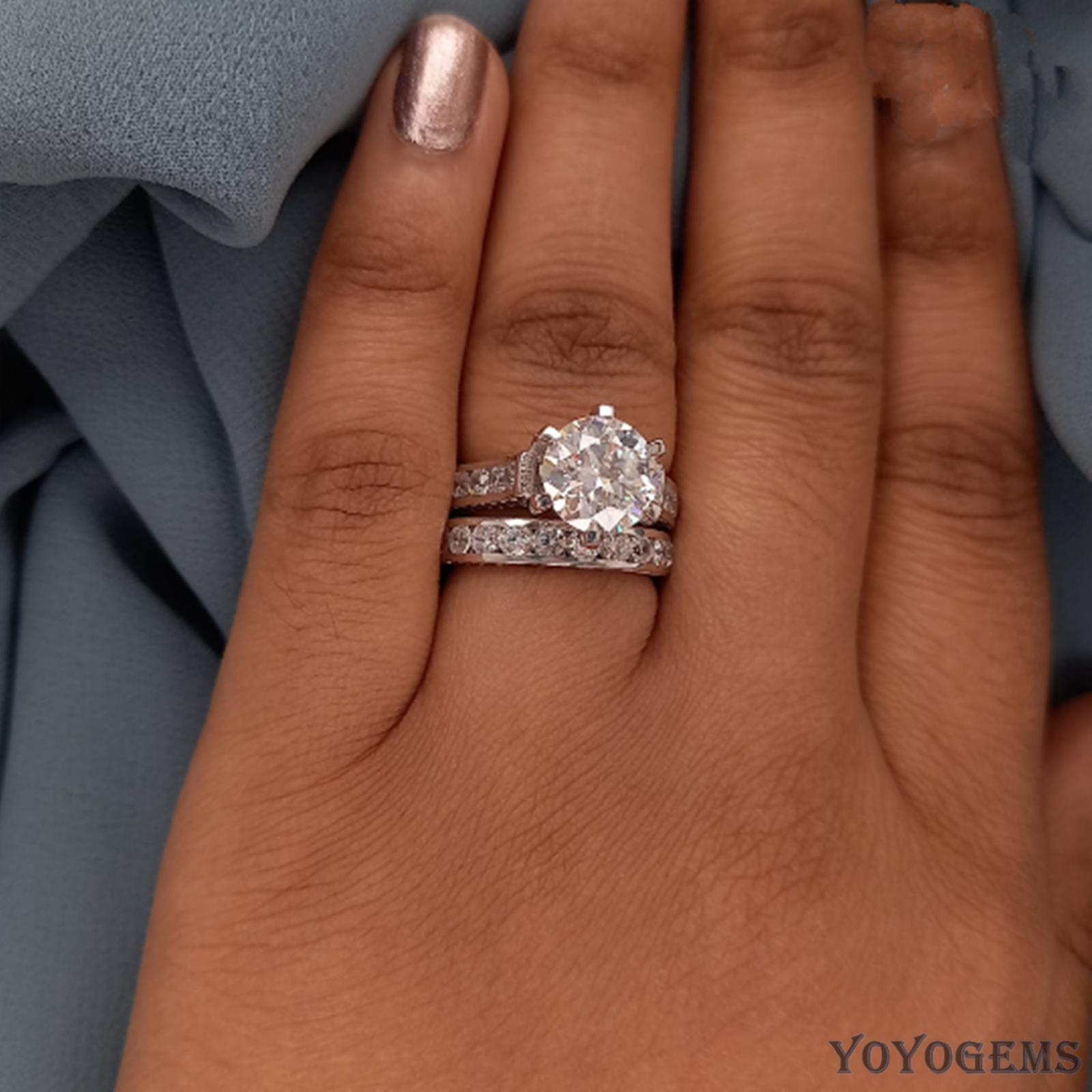 3.00 CT Bridal Set Moissanite Engagement Ring Solid 14k White Gold Round Cut