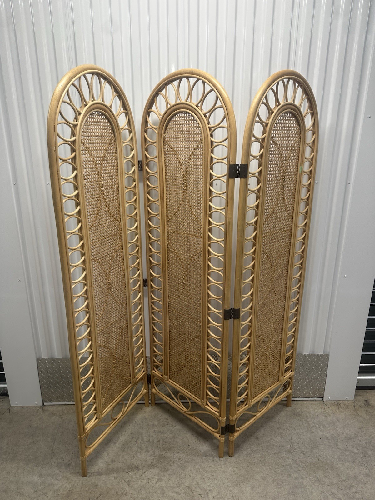 Vintage Boho Chic Bamboo Rattan 3-Panel Room Divider Screen MCM Retro