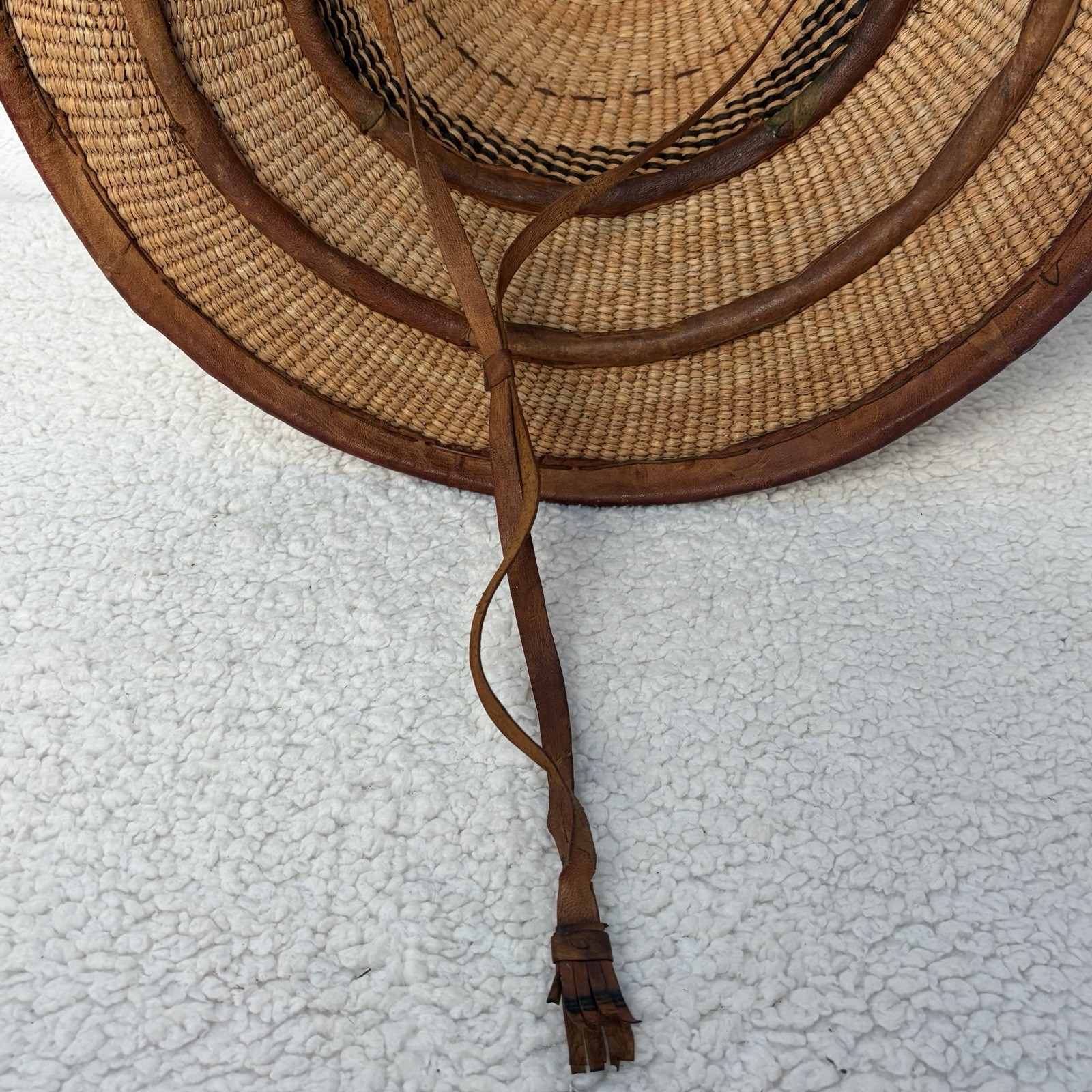Vintage Fulani Straw Leather Hat Mali Wodaabe Tribe West Africa Mopti Cattle