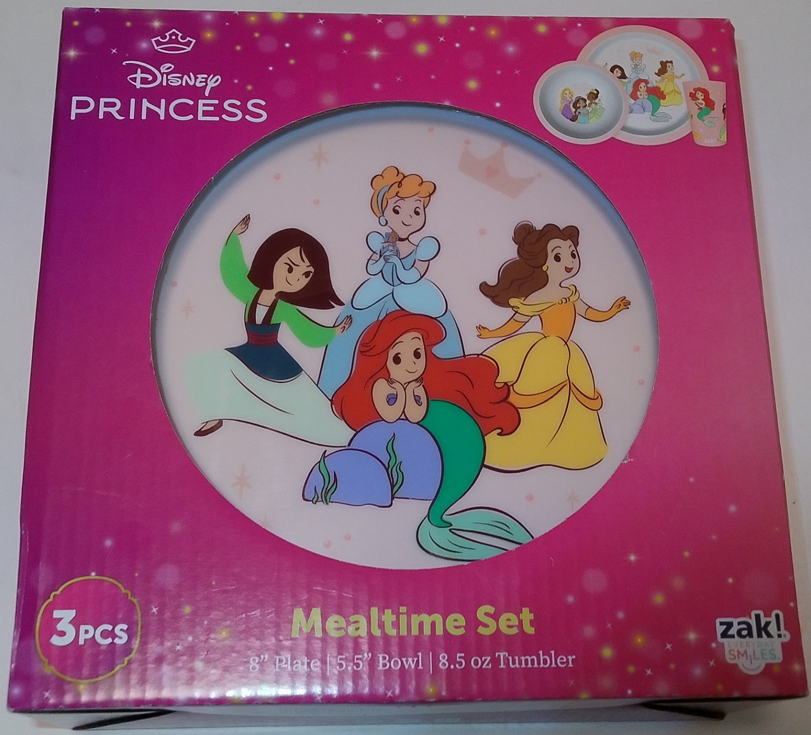 Disney Princess Mealtime Dinnerware Set Includes Plate Bowl and Cup- 3 Pc- New