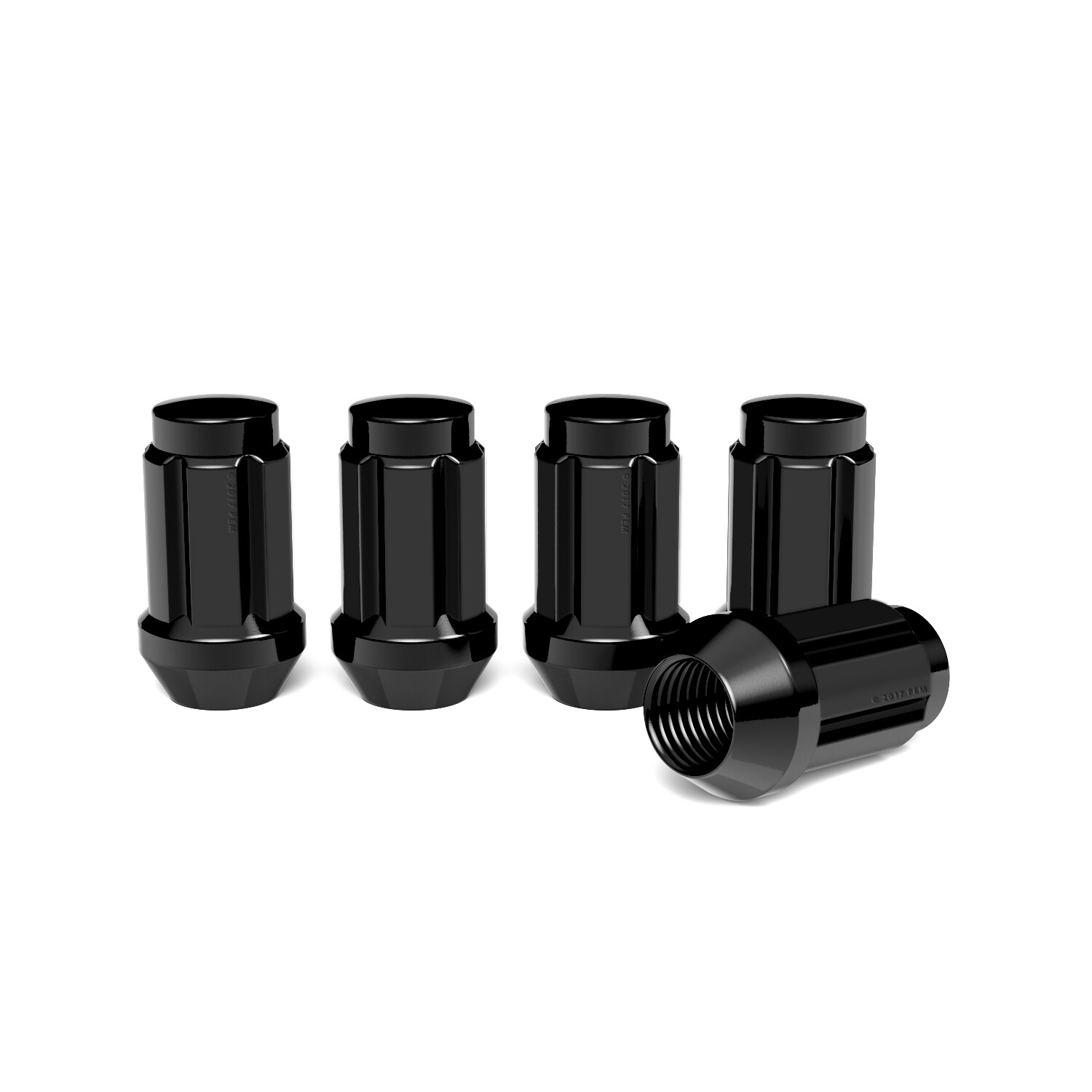 20pc 12x1.25 Lug Nuts | Black Cone Seat | Long Spline Closed End | Includes Key