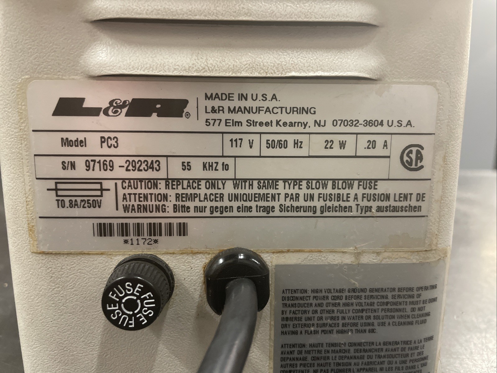 L&R ULTRASONIC CLEANER MODEL PC3 - NO BASKET - MADE IN USA