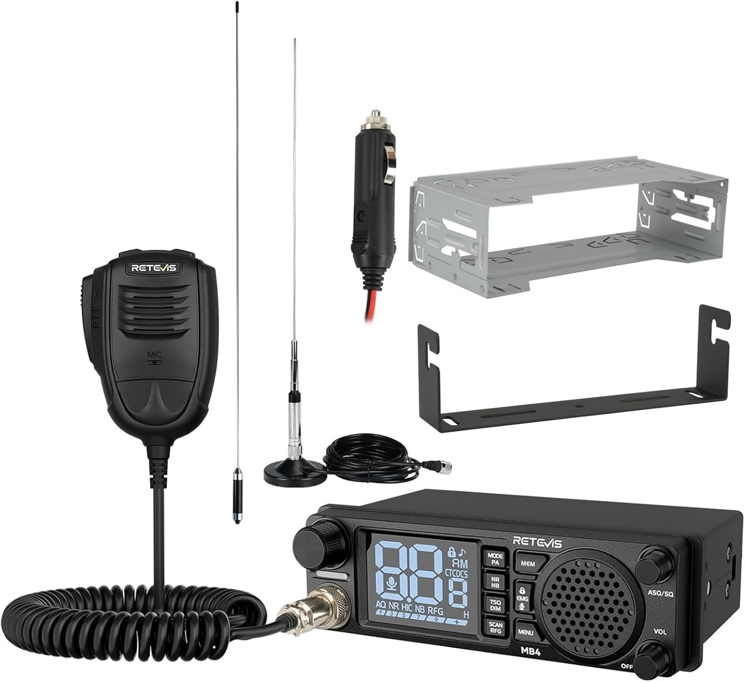 MB4 DIN Mount CB Radio Kit Noise Canceling Front Speaker Long Range Mobile Radio