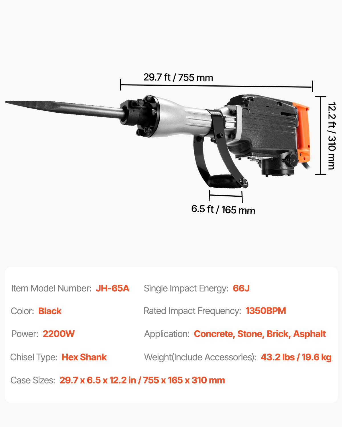 VEVOR 2200W Demolition Jack Hammer Electric Concrete Breaker