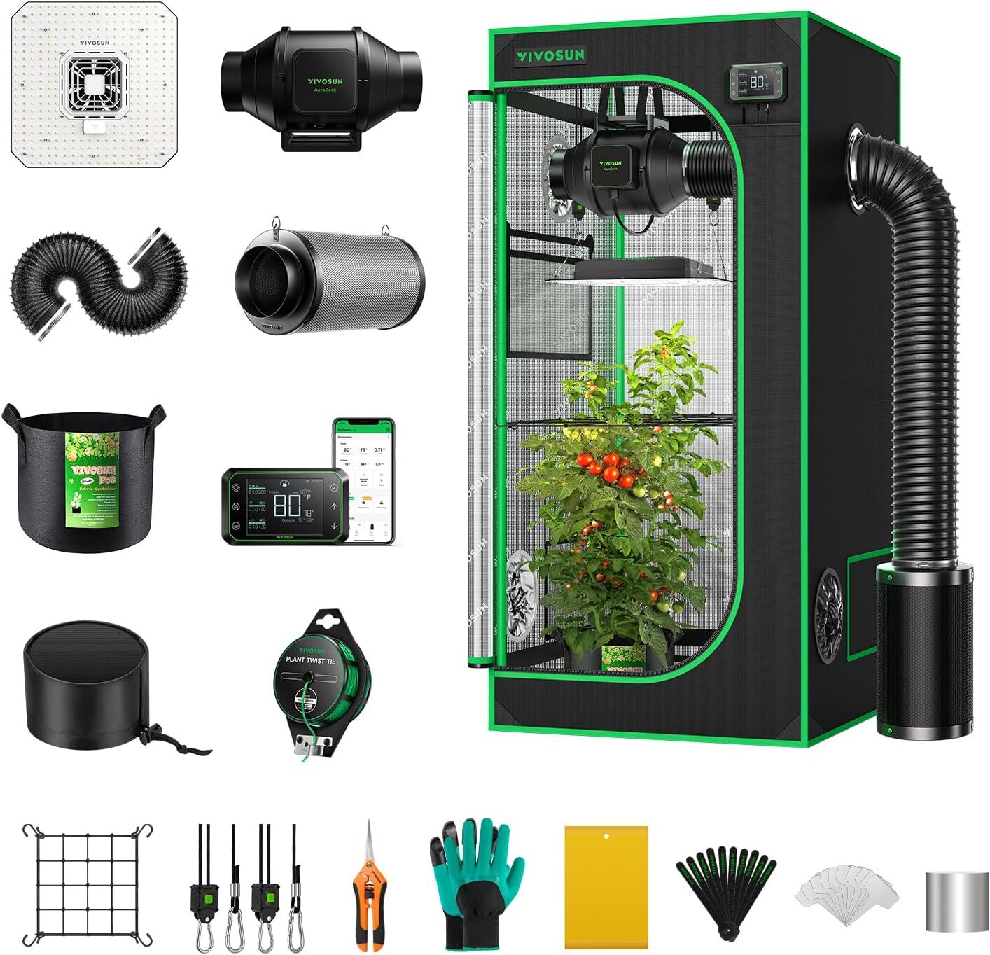 VIVOSUN Smart Grow Tent Kit 2-in-1 GrowLight w/ Circulation Fan Carbon Filter