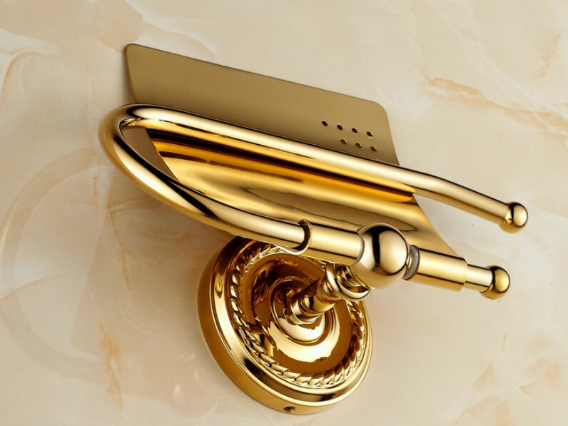 Gold Color Brass Wall Mount Bathroom Waterproof Toilet Paper Roll Holder 2ba604
